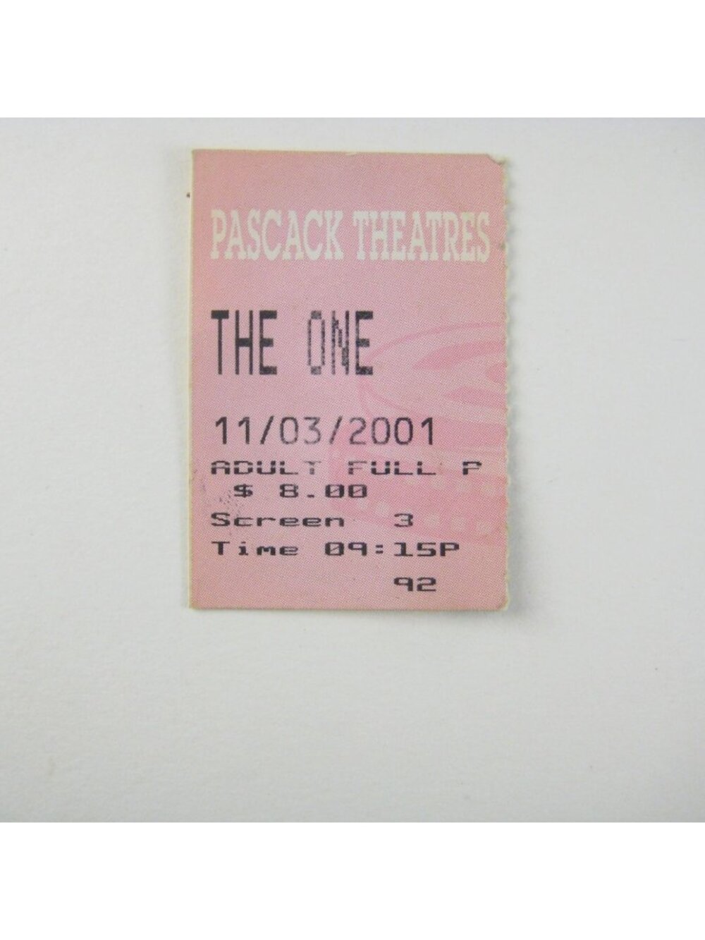 Vintage 2001 Pascack Theatres Movie Ticket The One 11 3 2001